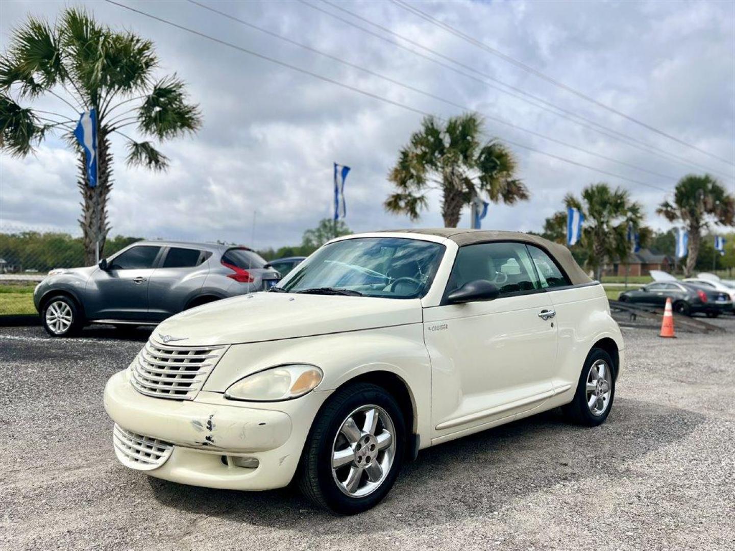 2005 White /Tan Chrysler PT Cruiser (3C3AY75S55T) with an 2.4l I-4 Dohc T/C HO 2.4l engine, Auto transmission, located at 745 East Steele Rd., West Columbia, SC, 29170, (803) 755-9148, 33.927212, -81.148483 - Special Internet Price! 2005 Chrysler PT Cruiser GT with AM/FM stereo, Cruise control, Air conditioning, Leather interior, Powered cloth convertible top, Powered windows, Powered door locks, Plus more! - Photo#0