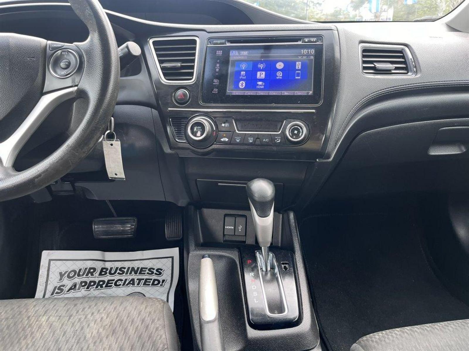 2015 Silver /Black Honda Civic (2HGFB2F72FH) with an 1.8l I-4 MPI Sohc 1.8l engine, Automatic transmission, located at 745 East Steele Rd., West Columbia, SC, 29170, (803) 755-9148, 33.927212, -81.148483 - Special Internet Price! 2015 Honda Civic with Bluetooth, AM/FM/CD Audio System, 7 display, Cruise Control with Steering Wheel Controls, Automatic Air Conditioning, Remote Keyless Entry, Powered windows, Plus more! - Photo #9