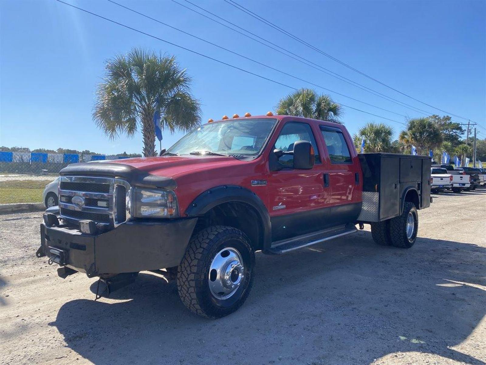 2006 Red /Grey Ford F350sd Lariat Crew Cab 4WD DRW (1FDWW37P16E) with an 6.0l V8 FI Tdsl 6.0l engine, Automatic transmission, located at 745 East Steele Rd., West Columbia, SC, 29170, (803) 755-9148, 33.927212, -81.148483 - Special Internet Price! - Photo #0