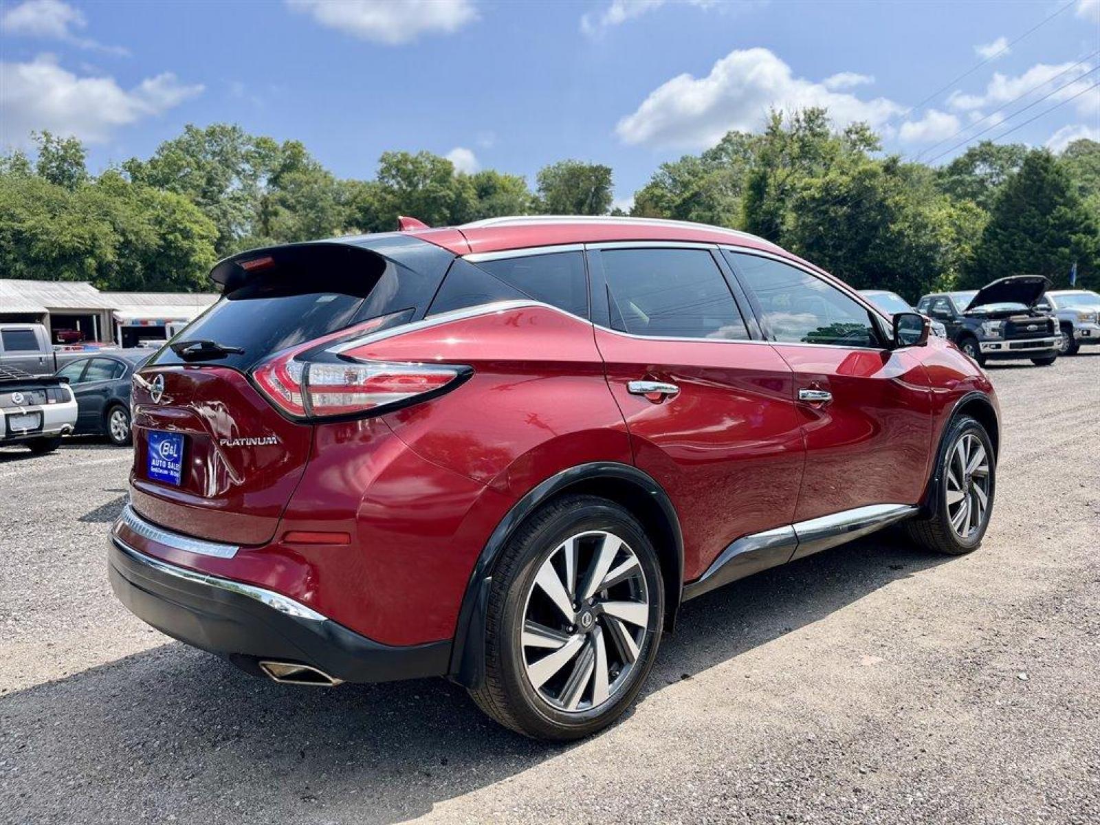 2018 Red /Black Nissan Murano Platinum (5N1AZ2MG2JN) with an 3.5l V6 DI Dohc Cvtcs 3.5 engine, Automatic transmission, located at 745 East Steele Rd., West Columbia, SC, 29170, (803) 755-9148, 33.927212, -81.148483 - Special Internet Price-2018 Nissan Murano With Trial Subscription To SiriusXM, Panoramic Sunroof, Leather Interior, Push Start Ignition, Navigation, Bose Audio System w/11 Speakers Plus Dual Subwoofer, Driver's Seat Position Memory, 60-40 Folding Split-Bench Front Facing Manual Reclining Fold Forwar - Photo #3