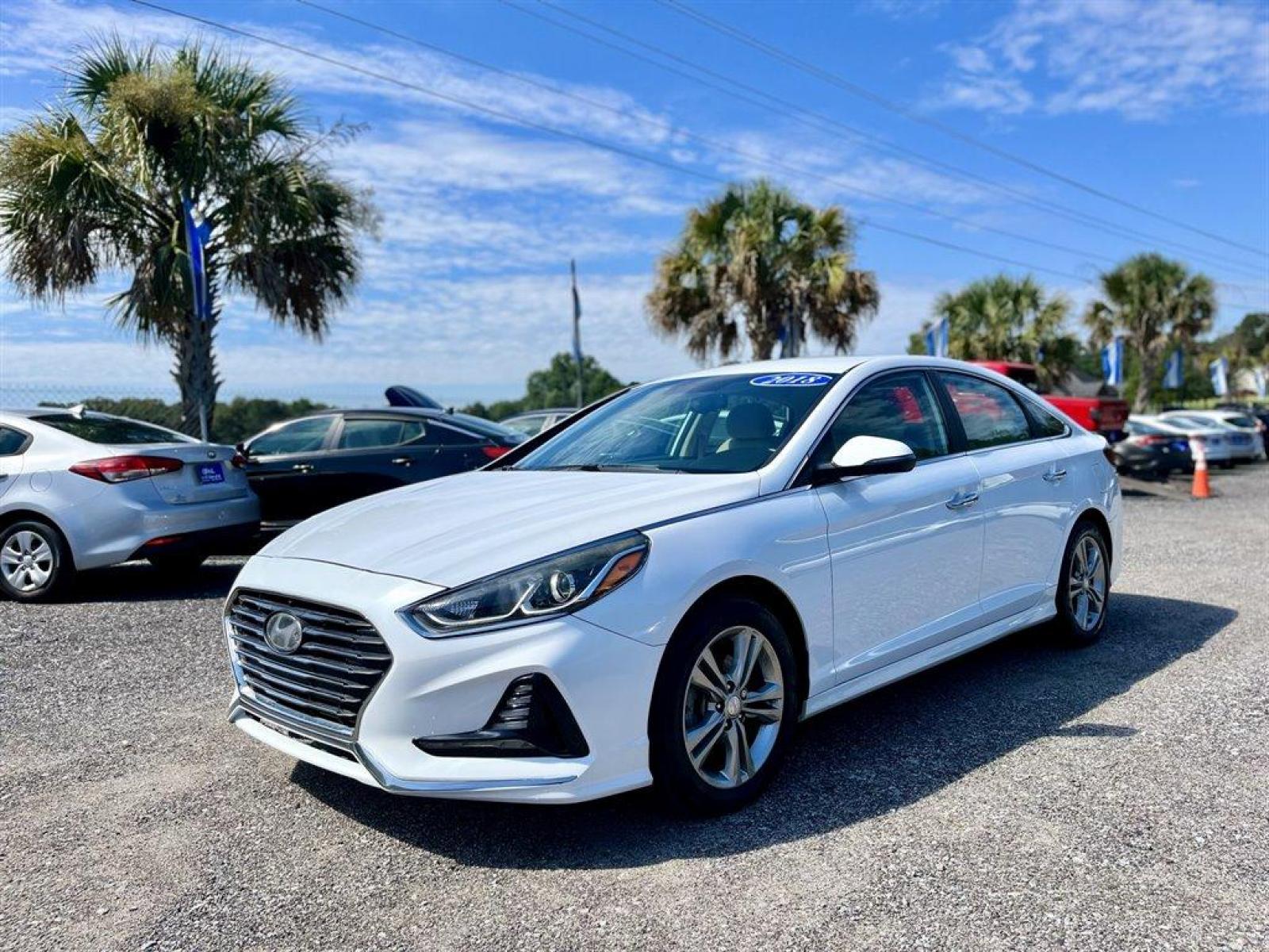 2018 White /Tan Hyundai Sonata Sport (5NPE34AF1JH) with an 2.4l I-4 DI Dohc 2.4l engine, Automatic transmission, located at 745 East Steele Rd., West Columbia, SC, 29170, (803) 755-9148, 33.927212, -81.148483 - Special Internet Price-2018 Hyundai Sonata With SiriusXM Radio Trial, Heated Seats, Back Up Camera, Bluetooth, Push Start Ignition, Cruise Control w/Steering Wheel Controls, Electronic Stability Control (ESC), Blind Spot Detection (BSD) with Lane Change Assist (LCA) Blind Spot, Plus More! - Photo #0