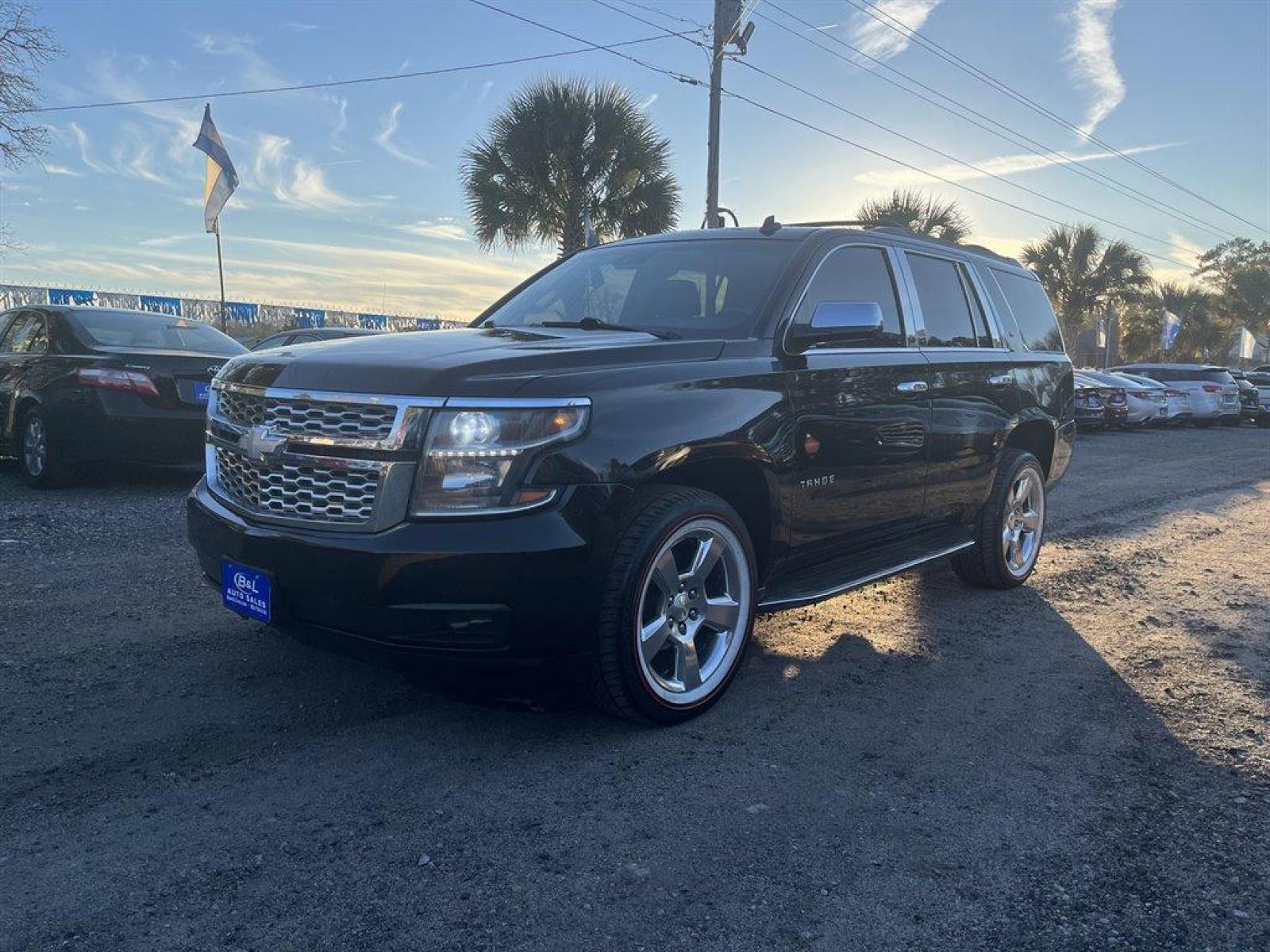2015 Black /Black Chevrolet Tahoe (1GNSKBKC5FR) with an 5.3l V8 DI VVT Flex 5.3l engine, Automatic transmission, located at 745 East Steele Rd., West Columbia, SC, 29170, (803) 755-9148, 33.927212, -81.148483 - Special Internet Price-2015 Chevrolet Tahoe LT has Leather Interior, Heated Seats, 3rd Row Seating, Back Up Camera and Navigation - Photo #0