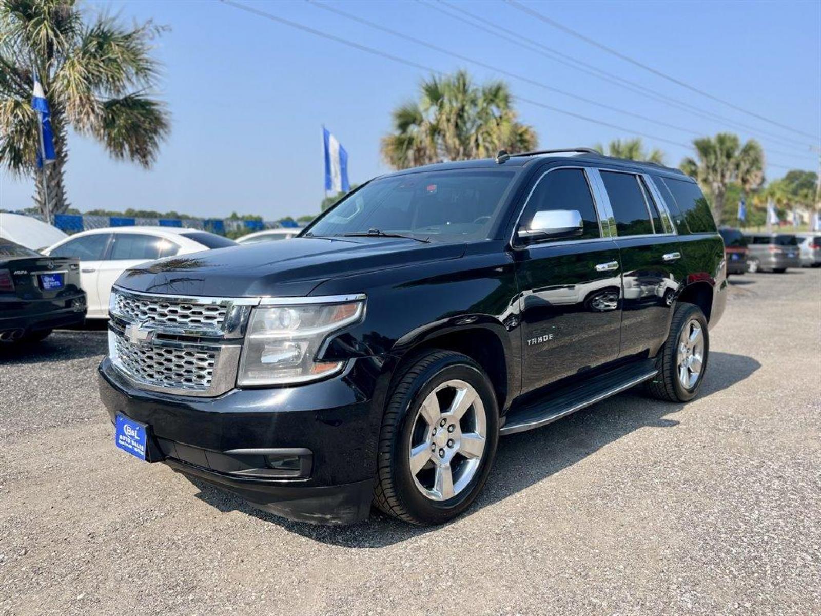 2015 Black /Black Chevrolet Tahoe LT 4WD (1GNSKBKC5FR) with an 5.3l V8 DI VVT Flex 5.3l engine, Automatic transmission, located at 745 East Steele Rd., West Columbia, SC, 29170, (803) 755-9148, 33.927212, -81.148483 - Special Internet Price-2015 Chevrolet Tahoe LT has Leather Interior, Heated Seats, 3rd Row Seating, Back Up Camera, Navigation, Lane Departure Warning and Safety Alert Seat, Forward Collision Alert sensor indicator, Audio system feature, Bose premium 9-speaker system with subwoofer in center console - Photo #1