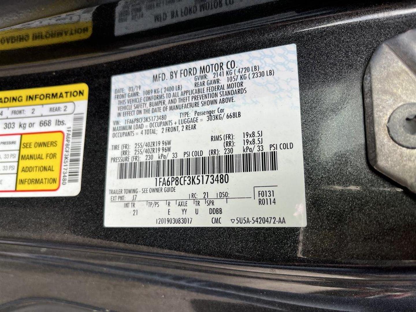 2019 Grey /Black Ford Mustang GT Premium Coupe (1FA6P8CF3K5) with an 5.0l V8 SFI 5.0l engine, Automatic transmission, located at 745 East Steele Rd., West Columbia, SC, 29170, (803) 755-9148, 33.927212, -81.148483 - Special Internet Price! 2019 Ford Mustang GT With SiriusXM Radio Trial, Bluetooth, Backup Camera, Radio w/Seek-Scan, Clock, Speed Compensated Volume Control, Aux Audio Input Jack, Steering Wheel Controls, Voice Activation and Radio Data System, Cloth Bucket Seats -inc: 6-way power front seats w/driv - Photo#30