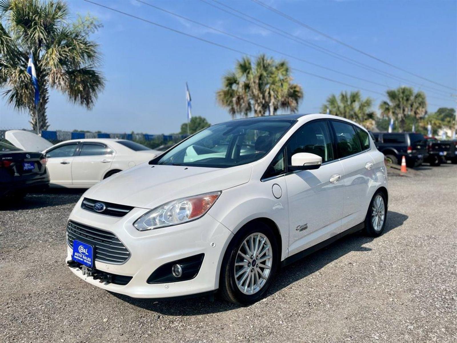 2014 White /Black Ford C-MAX SEL (1FADP5CU8EL) with an 2.0l I-4 Smpi Dohc Phev 2 engine, Automatic transmission, located at 745 East Steele Rd., West Columbia, SC, 29170, (803) 755-9148, 33.927212, -81.148483 - Special Internet Price! 2014 FORD C-MAX SEL with AM/FM/CD/MP3,Radio w/Seek-Scan, Cruise Control w/Steering Wheel Controls, Leather interior, Front powered seats, Panoramic sunroof, Backup camera, Navigation, Bluetooth, Plus more! - Photo #0