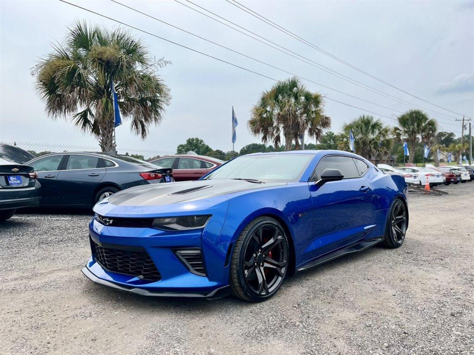 2018 Blue /Black Chevrolet Camaro (1G1FE1R73J0) with an 6.2l V8 DI OHV VVT HO 6.2 engine, Manual transmission, located at 745 East Steele Rd., West Columbia, SC, 29170, (803) 755-9148, 33.927212, -81.148483 - Special Internet Price! 2018 Chevrolet Camaro 1SS with Chevrolet MyLink Radio with 8 diagonal color touch-screen, Bluetooth, SiriusXM Satellite Radio, Keyless Open Recaro front bucket seats, 6-Speed manual transmission, Aftermarket performance upgrades, 4 brand new tires, Air conditioning, Plus more - Photo #1