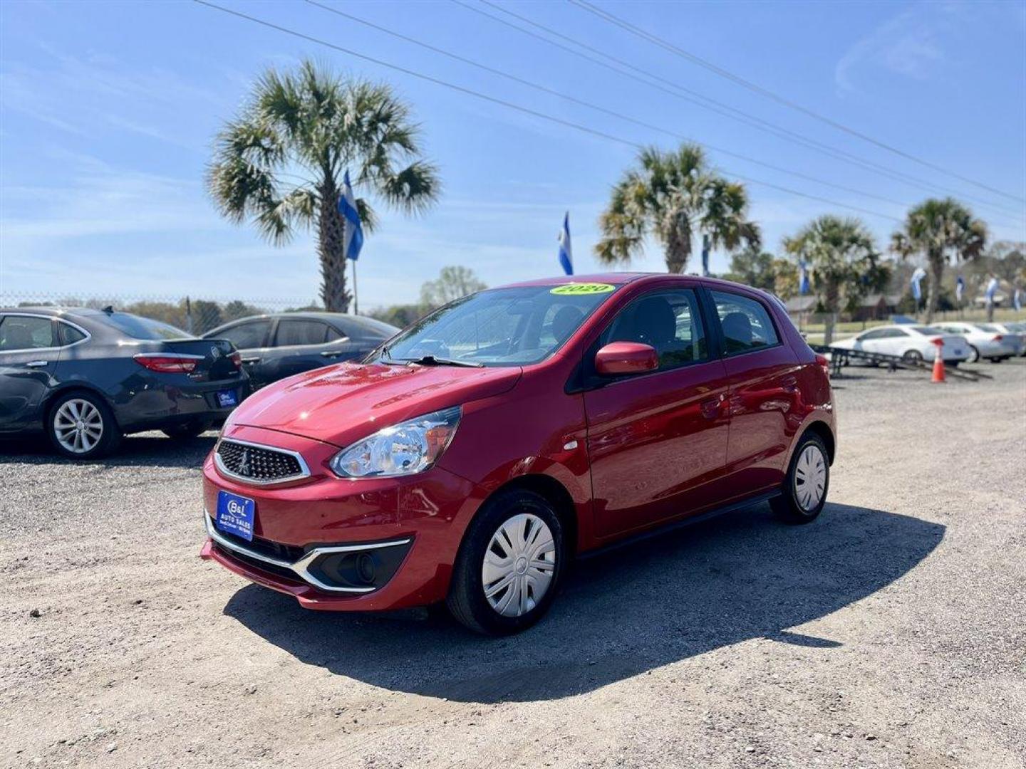 2020 Red /Black Mitsubishi Mirage (ML32A3HJ5LH) with an 1.2 I-3 EFI Dohc 1.2 engine, Automatic transmission, located at 745 East Steele Rd., West Columbia, SC, 29170, (803) 755-9148, 33.927212, -81.148483 - 2020 Mitsubishi Mirage ES with AM/FM, HD Radio, Bluetooth, Backup Camera, Cruise Control, Remote Keyless Entry, Automatic Air Conditioning, Front Bucket Seats, Rear 60-40 Folding Bench, Powered Windows, Powered Door Locks, Plus More! - Photo#0