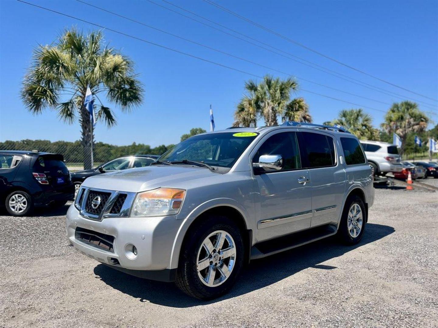 2012 Silver /Black Nissan Armada (5N1BA0NF4CN) with an 5.6l V8 MPI Dohc Flex 5.6 engine, Automatic transmission, located at 745 East Steele Rd., West Columbia, SC, 29170, (803) 755-9148, 33.927212, -81.148483 - Special Internet Price! 2012 Nissan Armada Platinum with AM/FM radio, Cruise control, Backup camera, Navigation, Sunroof, Leather interior, Heated front and 2nd row seats, Rear DVD entertainment, 3rd row seating, Powered front seats, Powered 3rd row, Powered liftgate, Powered windows, Powered door l - Photo#0