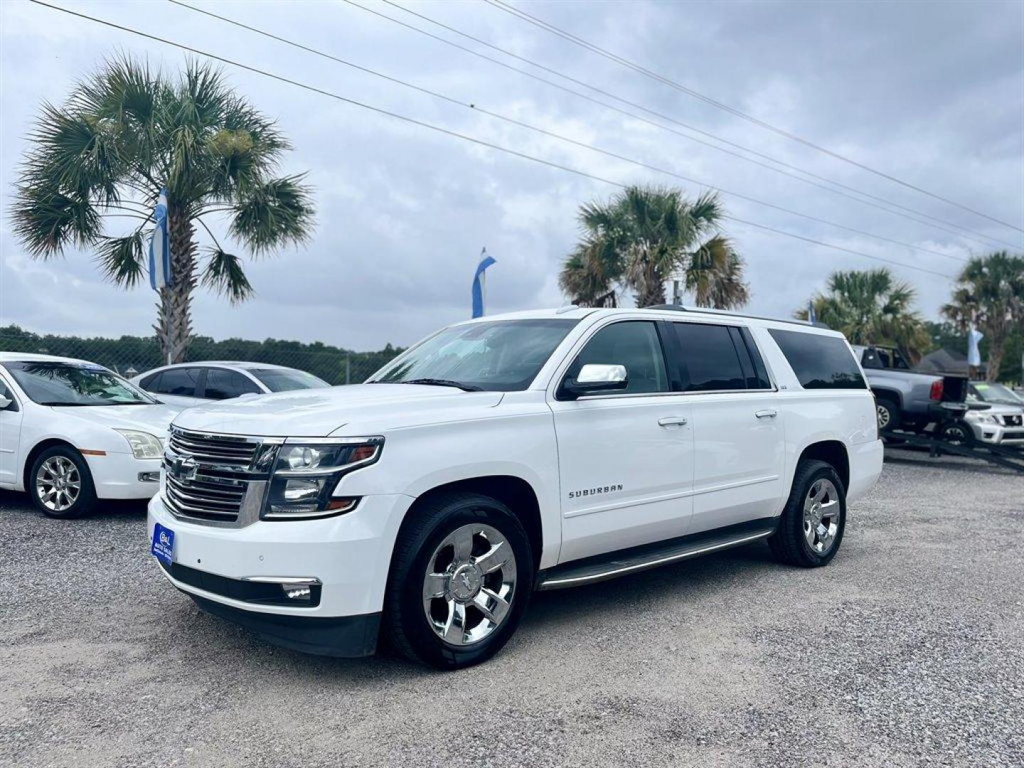 2015 White /Taupe Chevrolet Suburban (1GNSKKKC2FR) with an 5.3l V8 DI VVT Flex 5.3l engine, Automatic transmission, located at 745 East Steele Rd., West Columbia, SC, 29170, (803) 755-9148, 33.927212, -81.148483 - Special Internet Price! 2015 Chevrolet Suburban 1500 LTZ with Bluetooth, Backup camera, Other Apps, Cruise control, Sunroof, Leather interior, Powered driver seat, 3rd row seating, Dual rear entertainment, Powered liftgate, Powered windows, Powered door locks, Plus more! - Photo#0