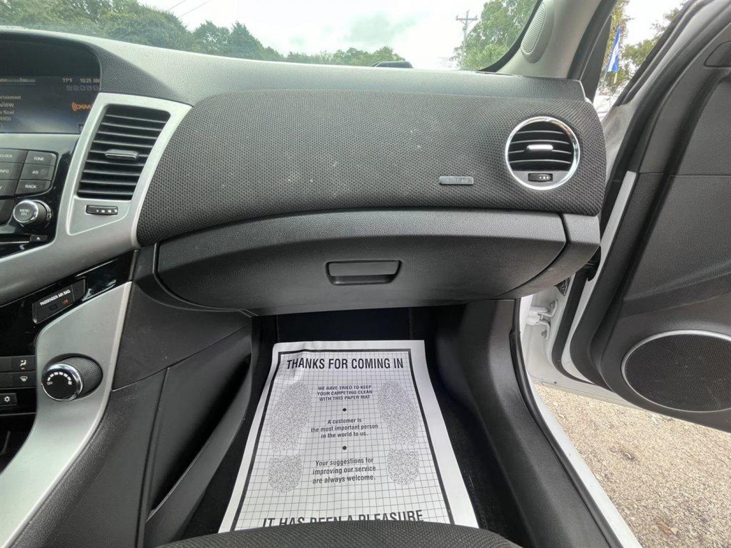 2014 White /Black Chevrolet Cruze (1G1PC5SBXE7) with an 1.4l I-4 MFI Dohc T/C 1.4 engine, Automatic transmission, located at 745 East Steele Rd., West Columbia, SC, 29170, (803) 755-9148, 33.927212, -81.148483 - Special Internet Price! 2014 Chevrolet Cruze with AM/FM radio, Backup camera, Cruise control, Keyless entry, Sunroof, Manual air conditioning, Cloth interior, Powered windows, Powered door locks, Plus more! - Photo#31