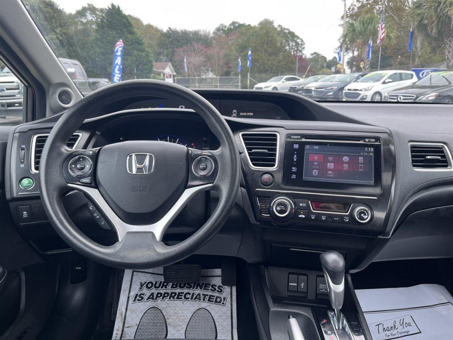 2015 Grey /Black Honda Civic (19XFB2F80FE) with an 1.8l I-4 MPI Sohc 1.8l engine, Automatic transmission, located at 745 East Steele Rd., West Columbia, SC, 29170, (803) 755-9148, 33.927212, -81.148483 - Special Internet Price! 2015 Honda Civic with AM/FM radio, Cruise control, Backup camera, Sunroof, Manual air conditioning, Cloth interior, Keyless entry, Push to start, Powered windows, Powered door locks, Plus more! - Photo#8