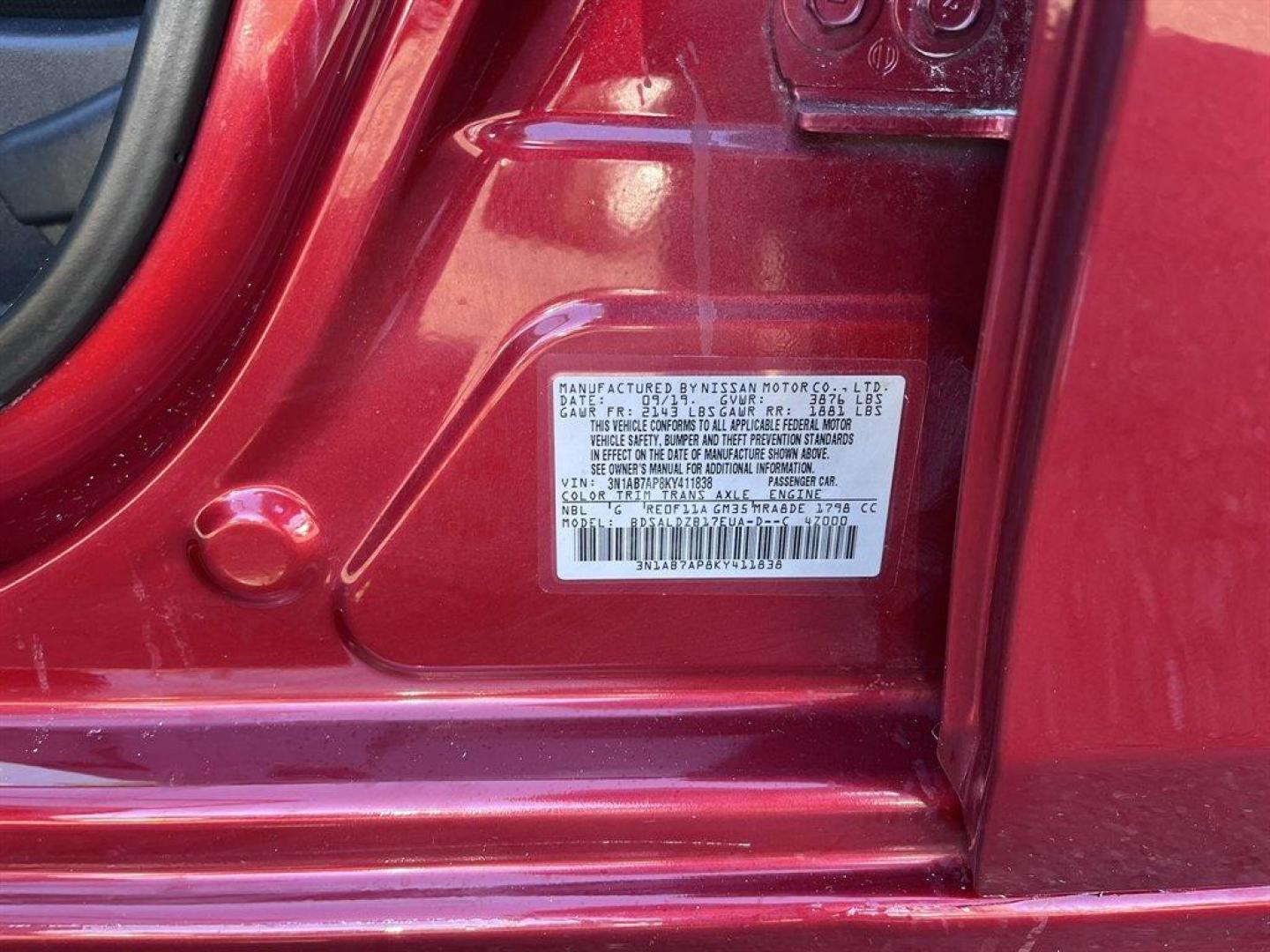 2019 Red /Black Nissan Sentra (3N1AB7AP8KY) with an 1.8l I-4 Smpi Dohc 1.8l engine, Automatic transmission, located at 745 East Steele Rd., West Columbia, SC, 29170, (803) 755-9148, 33.927212, -81.148483 - Special Internet Price! 2019 Nissan Sentra with AM/FM radio, Bluetooth, Backup camera, Cruise control, Cloth interior, Powered windows, Powered door locks, Plus more! - Photo#35