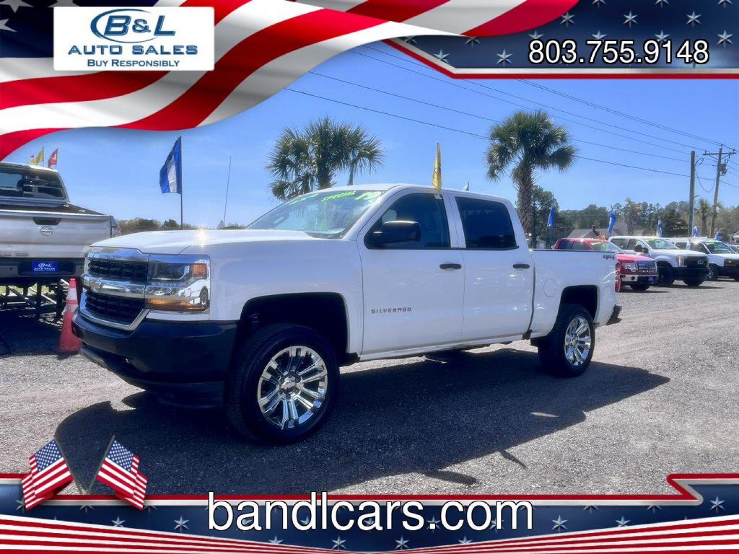 2018 White /Grey Chevrolet Silverado 1500 (3GCUKNEC2JG) with an 5.3l V8 DI VVT Flex 5.3l engine, Automatic transmission, located at 745 East Steele Rd., West Columbia, SC, 29170, (803) 755-9148, 33.927212, -81.148483 - Special Internet Price! 2018 Chevrolet Silverado with AM/FM radio, Cruise control, Backup camera, 4X4, Cloth interior, Powered windows, Powered door locks, Plus more! - Photo#0