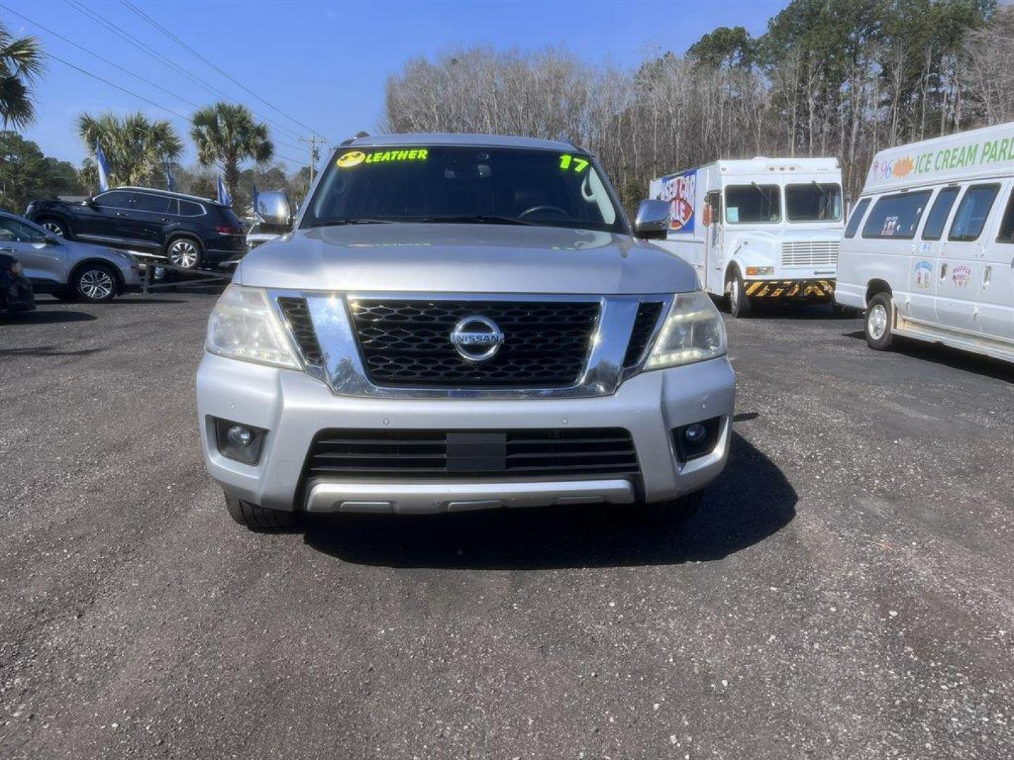 2017 Silver /Black Nissan Armada (JN8AY2NC5H9) with an 5.6l V8 MPI Dohc 5.6l engine, Automatic transmission, located at 745 East Steele Rd., West Columbia, SC, 29170, (803) 755-9148, 33.927212, -81.148483 - Special Internet Price! 2017 Nissan Armada Platinum with AM/FM radio, Bluetooth, Navigation, Backup camera, Cruise control, Sunroof, Keyless entry, Push to start, Leather interior, Heated seats, Powered front seats, 3rd row seating, Powered windows, Powered door locks, Plus more! - Photo#1