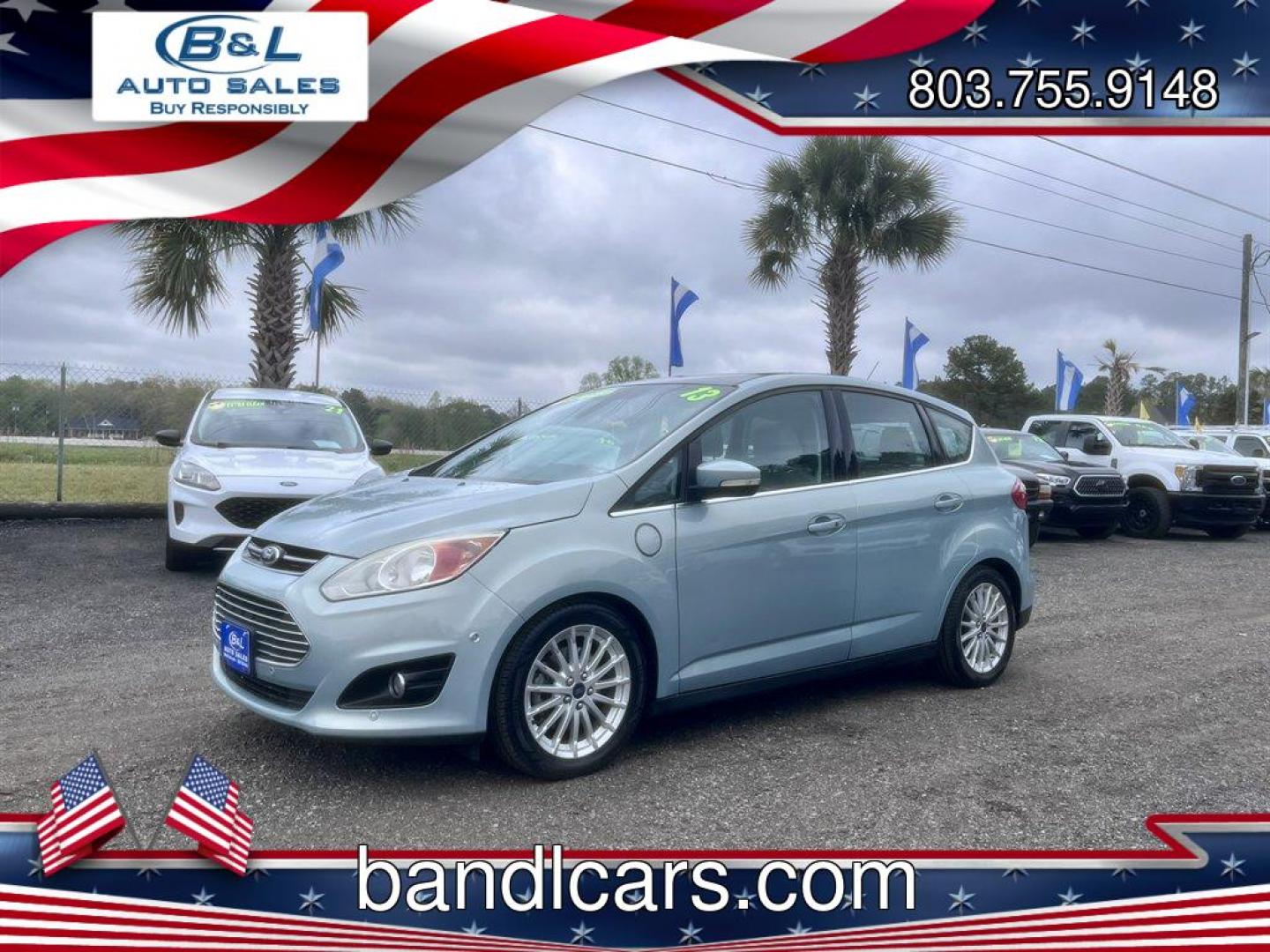 2013 Turquoise /Tan Ford C-MAX (1FADP5CUXDL) with an 2.0l I-4 Smpi Dohc Phev 2 engine, Automatic transmission, located at 745 East Steele Rd., West Columbia, SC, 29170, (803) 755-9148, 33.927212, -81.148483 - Special Internet Price! 2013 Ford C-Max with AM/FM radio, Bluetooth, Backup camera, Navigation, Panoramic sunroof, Powered driver seat, Keyless entry, Leather interior, Powered windows, Powered door locks, Plus more! - Photo#0