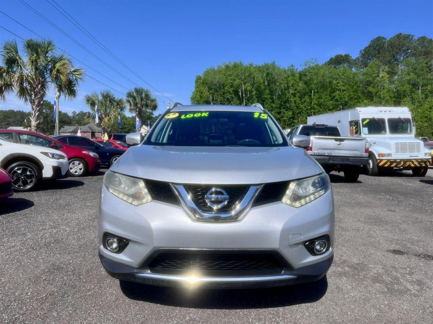 2015 Silver /Black Nissan Rogue (5N1AT2MT5FC) with an 2.5l I-4 MPI Dohc 2.5l engine, Automatic transmission, located at 745 East Steele Rd., West Columbia, SC, 29170, (803) 755-9148, 33.927212, -81.148483 - Special Internet Price! 2015 Nissan Rogue with AM/FM radio, Backup camera, Navigation, Push to start, Keyless entry, Cruise control, Panoramic sunroof, Leather interior, Heated front seats, Powered windows, Powered door locks, Plus more! - Photo#1