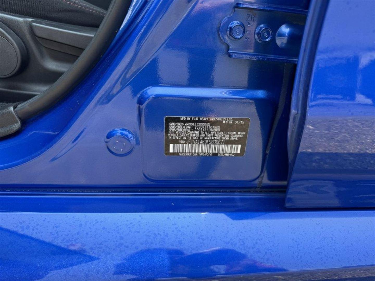 2015 Blue /Black Subaru WRX (JF1VA1A69F9) with an 2.0l H-4 DI Dohc T/C 2.0l engine, Manual transmission, located at 745 East Steele Rd., West Columbia, SC, 29170, (803) 755-9148, 33.927212, -81.148483 - Special Internet Price! 2015 Subaru WRX - Photo#29