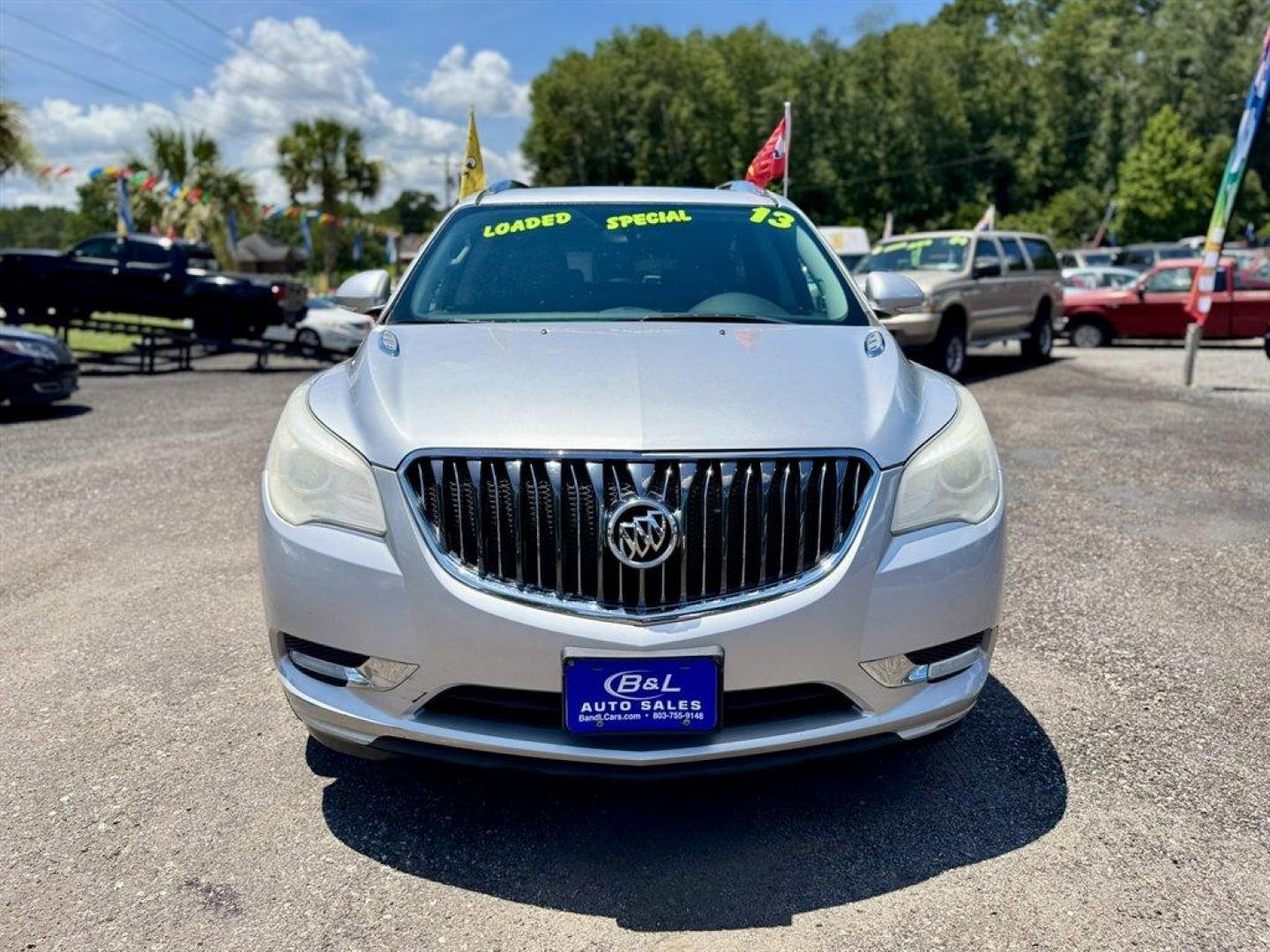 2013 Silver /Black Buick Enclave (5GAKRCKD3DJ) with an 3.6l V6 DI Dohc 3.6l engine, Automatic transmission, located at 745 East Steele Rd., West Columbia, SC, 29170, (803) 755-9148, 33.927212, -81.148483 - Special Internet Price! 2013 Buick Enclave with AM/FM radio, Backup camera, Cruise control, Keyless entry, Sunroof, Leather interior, Powered front seats, 3rd row seating, Powered liftgate, Powered windows, Powered door locks, Plus more! - Photo#1