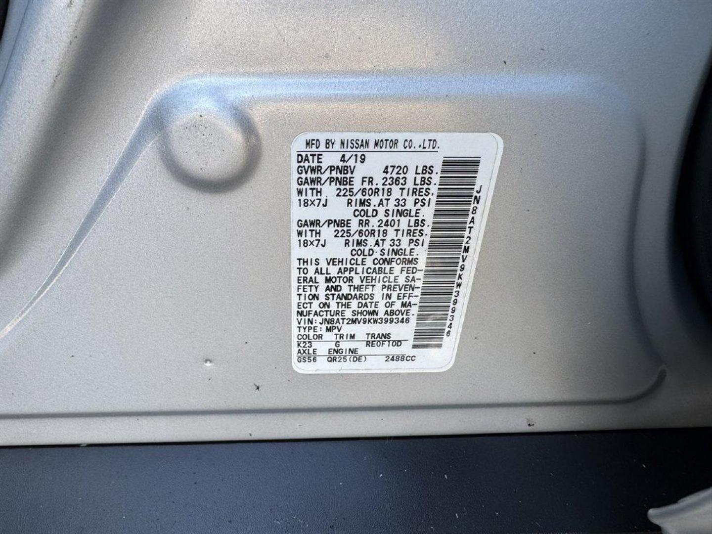 2019 Silver /Black Nissan Rogue (JN8AT2MV9KW) with an 2.5l I-4 MPI Dohc 2.5l engine, Automatic transmission, located at 745 East Steele Rd., West Columbia, SC, 29170, (803) 755-9148, 33.927212, -81.148483 - Special Internet Price! 2019 Nissan Rogue - Photo#35