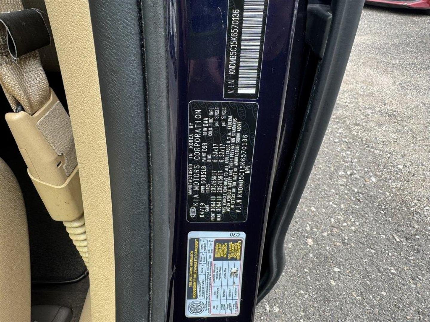 2019 Blue /Tan Kia Sedona (KNDMB5C15K6) with an 3.3l V6 DI Dohc 3.3l engine, Automatic transmission, located at 745 East Steele Rd., West Columbia, SC, 29170, (803) 755-9148, 33.927212, -81.148483 - Special Internet Price! 2019 Kia Sedona - Photo#34