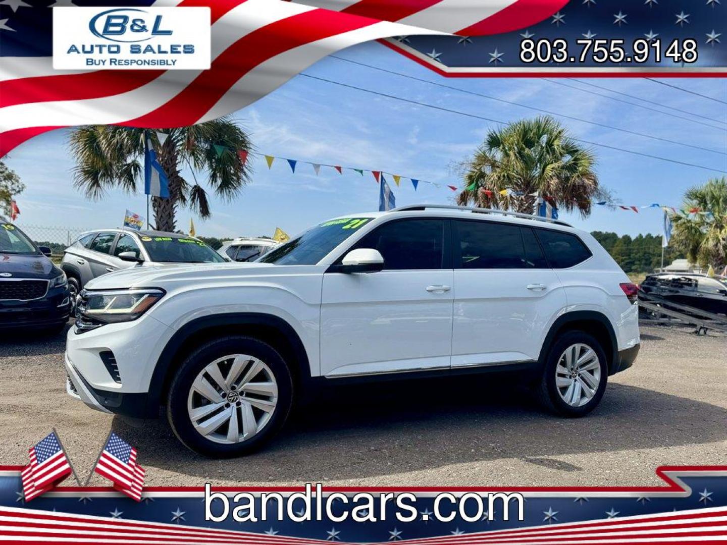 2021 White /Black Volkswagen Atlas (1V2ER2CA3MC) with an 3.6l V6 FSI Dohc 3.6l engine, Automatic transmission, located at 745 East Steele Rd., West Columbia, SC, 29170, (803) 755-9148, 33.927212, -81.148483 - Special Internet Price! 2021 Volkswagen Atlas - Photo#0