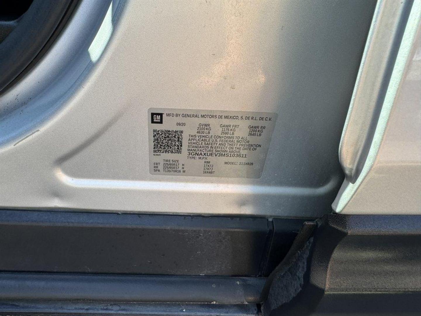 2021 Silver /Cream Chevrolet Equinox (3GNAXUEV3MS) with an 1.5l I-4 DI Dohc T/C 1.5l engine, Automatic transmission, located at 745 East Steele Rd., West Columbia, SC, 29170, (803) 755-9148, 33.927212, -81.148483 - Special Internet Price! 2021 Chevrolet Equinox - Photo#33