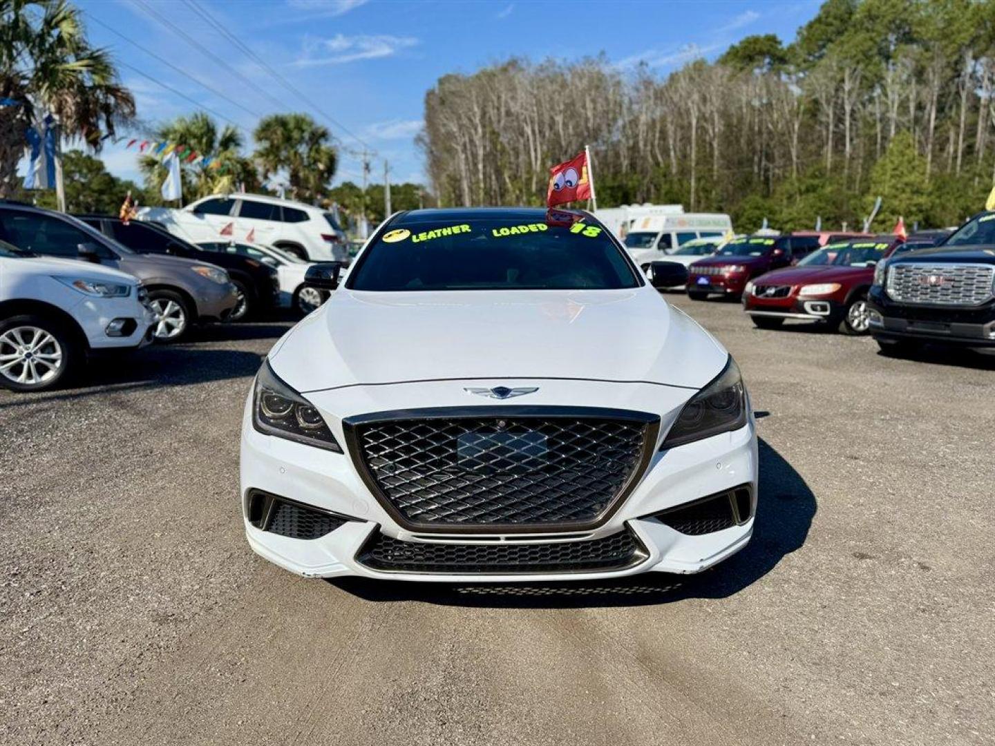 2018 White /Black Genesis G80 (KMHGN4JB8JU) with an 3.3l V6 DI Dohc T/C 3.3l engine, Automatic transmission, located at 745 East Steele Rd., West Columbia, SC, 29170, (803) 755-9148, 33.927212, -81.148483 - Special Internet Price! 2018 Genesis G80 - Photo#1