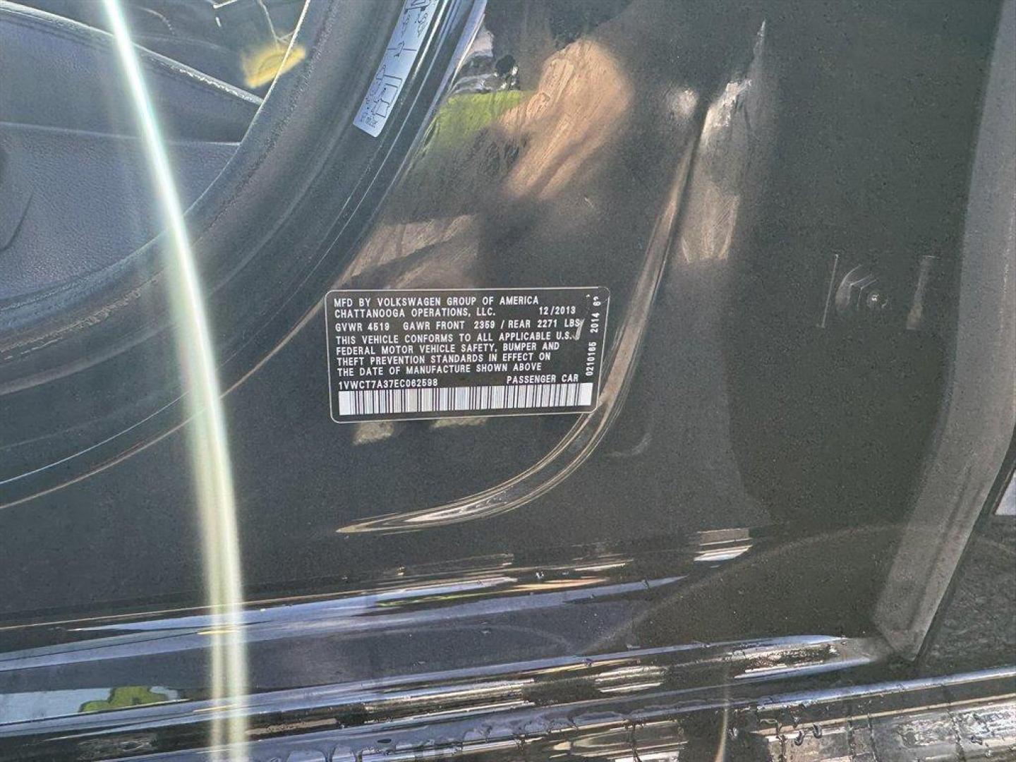 2014 Black /Black Volkswagen Passat (1VWCT7A37EC) with an 1.8l I-4 DI Dohc T/C 1.8l engine, Automatic transmission, located at 745 East Steele Rd., West Columbia, SC, 29170, (803) 755-9148, 33.927212, -81.148483 - Photo#33