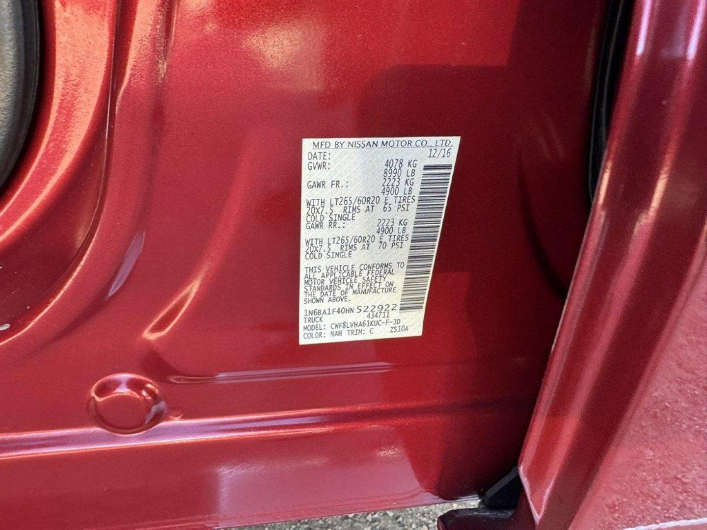 2017 Red /Beige Nissan Titan XD (1N6BA1F40HN) with an 5.0l V8 DI Dohc Tdsl 5.0l engine, Automatic transmission, located at 745 East Steele Rd., West Columbia, SC, 29170, (803) 755-9148, 33.927212, -81.148483 - Photo#38