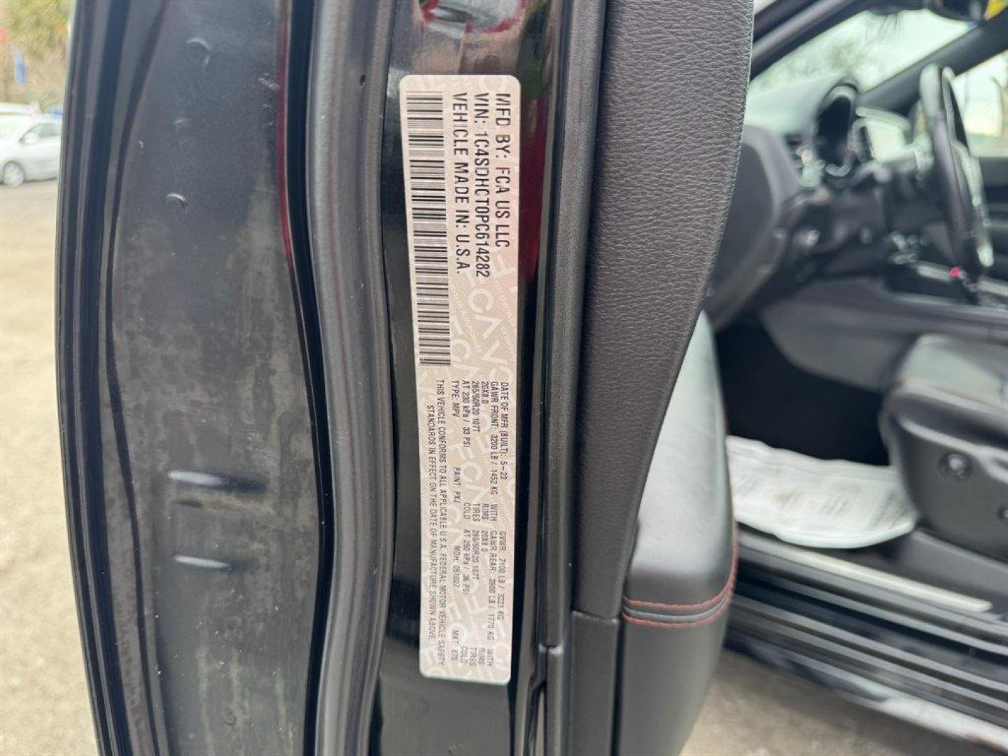 2023 Black /Black Dodge Durango (1C4SDHCT0PC) with an 5.7l V8 Smpi Hemi 5.7l engine, Automatic transmission, located at 745 East Steele Rd., West Columbia, SC, 29170, (803) 755-9148, 33.927212, -81.148483 - Photo#42
