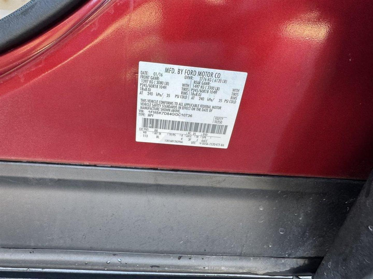 2016 Red /Taupe Ford Explorer (1FM5K7D84GG) with an 3.5l V6 Smpi TI-VCT 3.5l engine, Automatic transmission, located at 745 East Steele Rd., West Columbia, SC, 29170, (803) 755-9148, 33.927212, -81.148483 - Photo#38