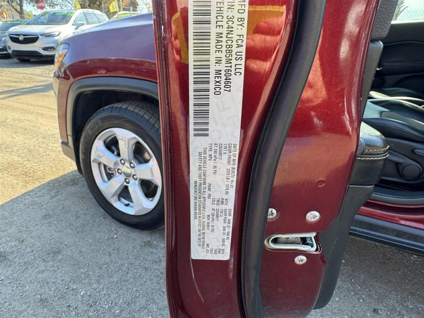 2021 Red /Black Jeep Compass (3C4NJCBB5MT) with an 2.4l I-4 MPI Sohc 2.4l engine, Automatic transmission, located at 745 East Steele Rd., West Columbia, SC, 29170, (803) 755-9148, 33.927212, -81.148483 - Photo#31