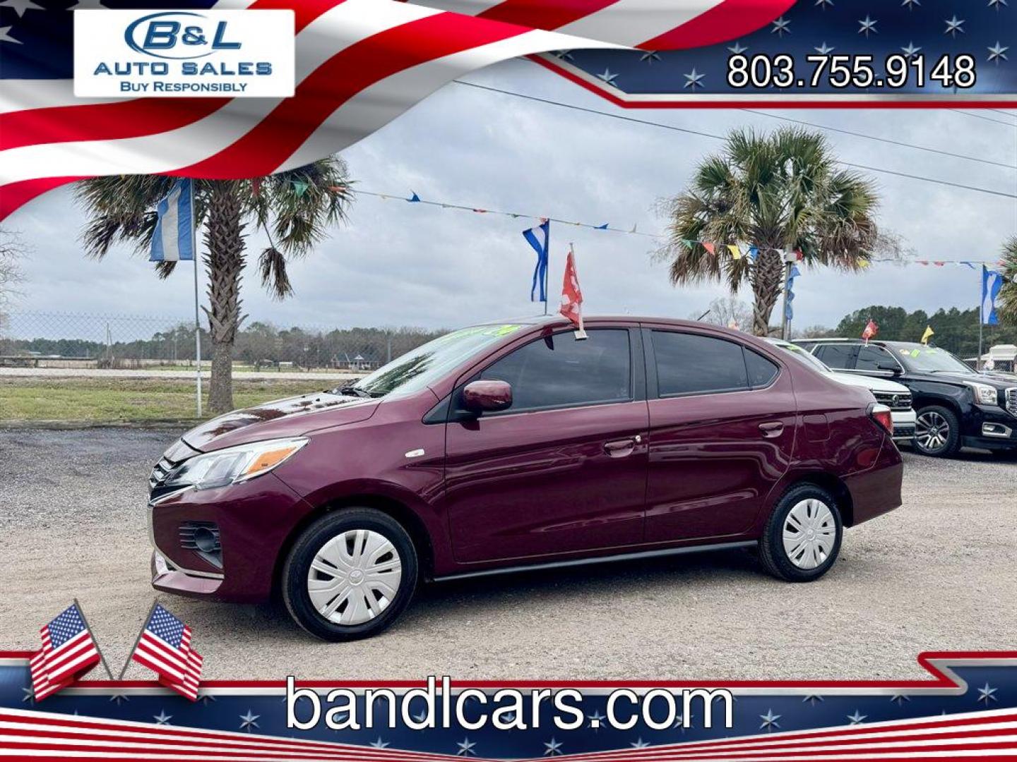 2024 Burgundy /Grey Mitsubishi Mirage G4 (ML32FUFJ1RH) with an 1.2l I-3 ECI-Multi Dohc 1 engine, Automatic transmission, located at 745 East Steele Rd., West Columbia, SC, 29170, (803) 755-9148, 33.927212, -81.148483 - Photo#0