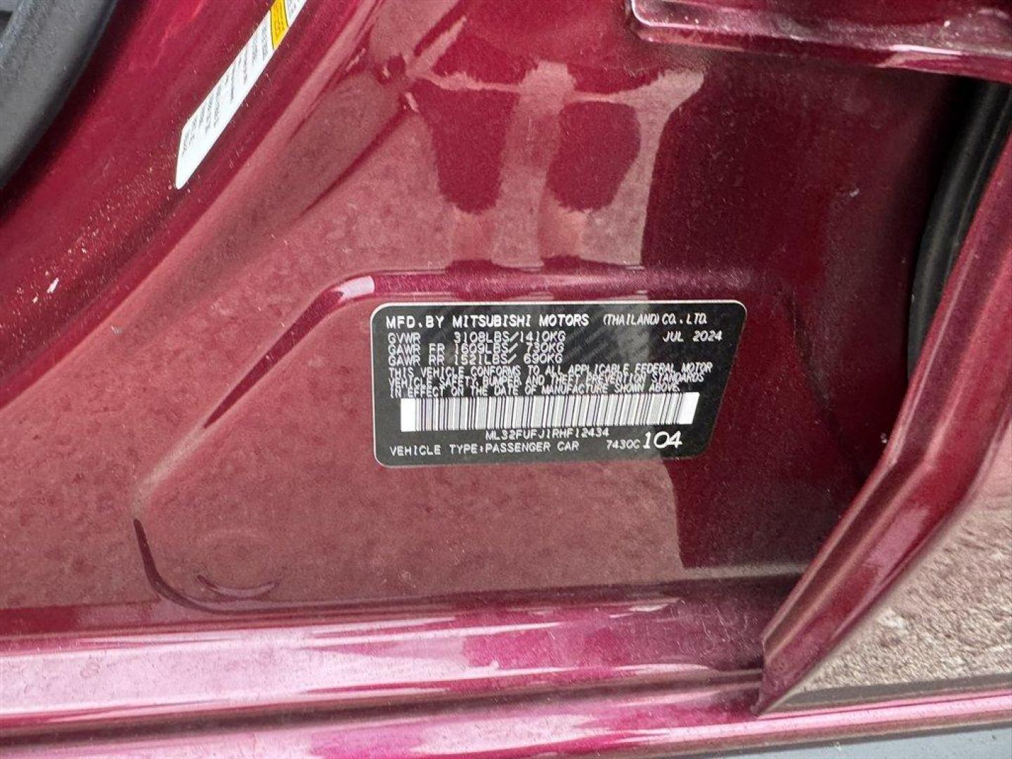 2024 Burgundy /Grey Mitsubishi Mirage G4 (ML32FUFJ1RH) with an 1.2l I-3 ECI-Multi Dohc 1 engine, Automatic transmission, located at 745 East Steele Rd., West Columbia, SC, 29170, (803) 755-9148, 33.927212, -81.148483 - Photo#28