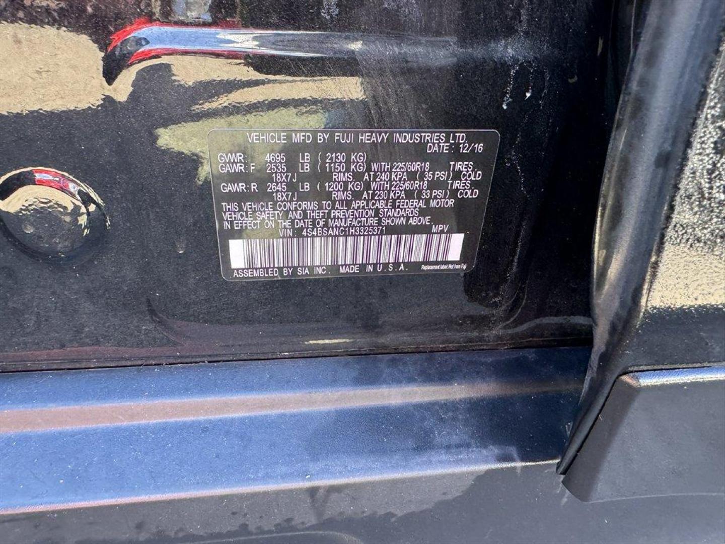 2017 Black /Tan Subaru Outback (4S4BSANC1H3) with an 2.5l H-4 MPI Sohc 2.5l engine, Automatic transmission, located at 745 East Steele Rd., West Columbia, SC, 29170, (803) 755-9148, 33.927212, -81.148483 - Photo#36