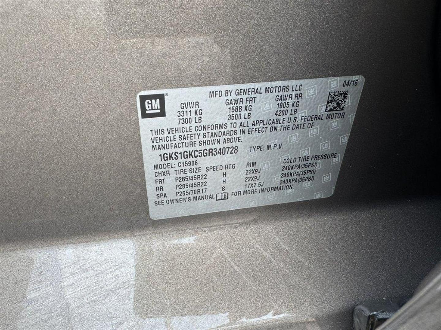 2016 Brown /Tan GMC Yukon XL (1GKS1GKC5GR) with an 5.3l V8 DI VVT Flex 5.3l engine, Automatic transmission, located at 745 East Steele Rd., West Columbia, SC, 29170, (803) 755-9148, 33.927212, -81.148483 - Photo#36