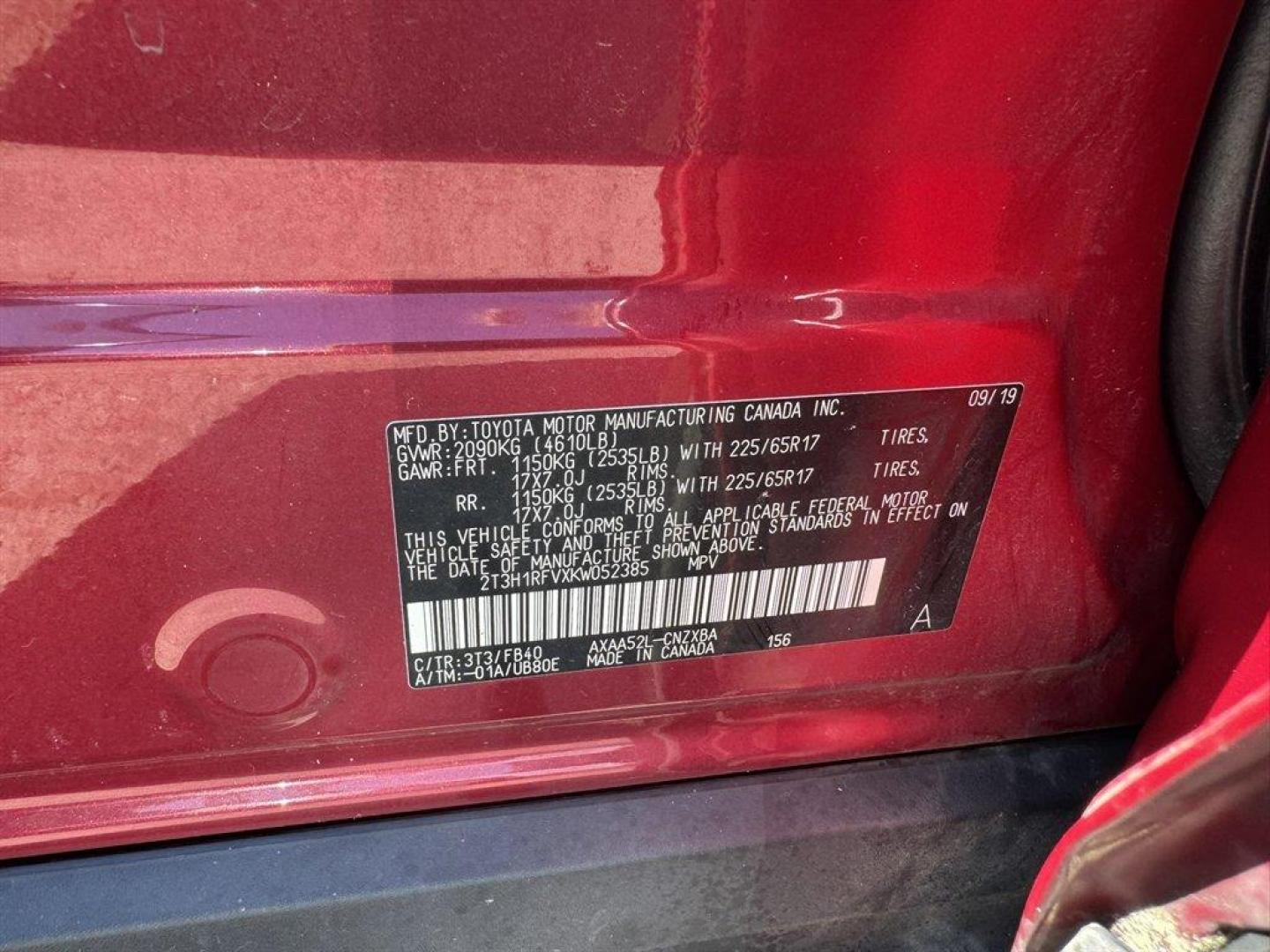 2019 Burgundy /Taupe Toyota RAV4 (2T3H1RFVXKW) with an 2.5l I-4 DI Dohc 2.5l engine, Automatic transmission, located at 745 East Steele Rd., West Columbia, SC, 29170, (803) 755-9148, 33.927212, -81.148483 - Photo#32
