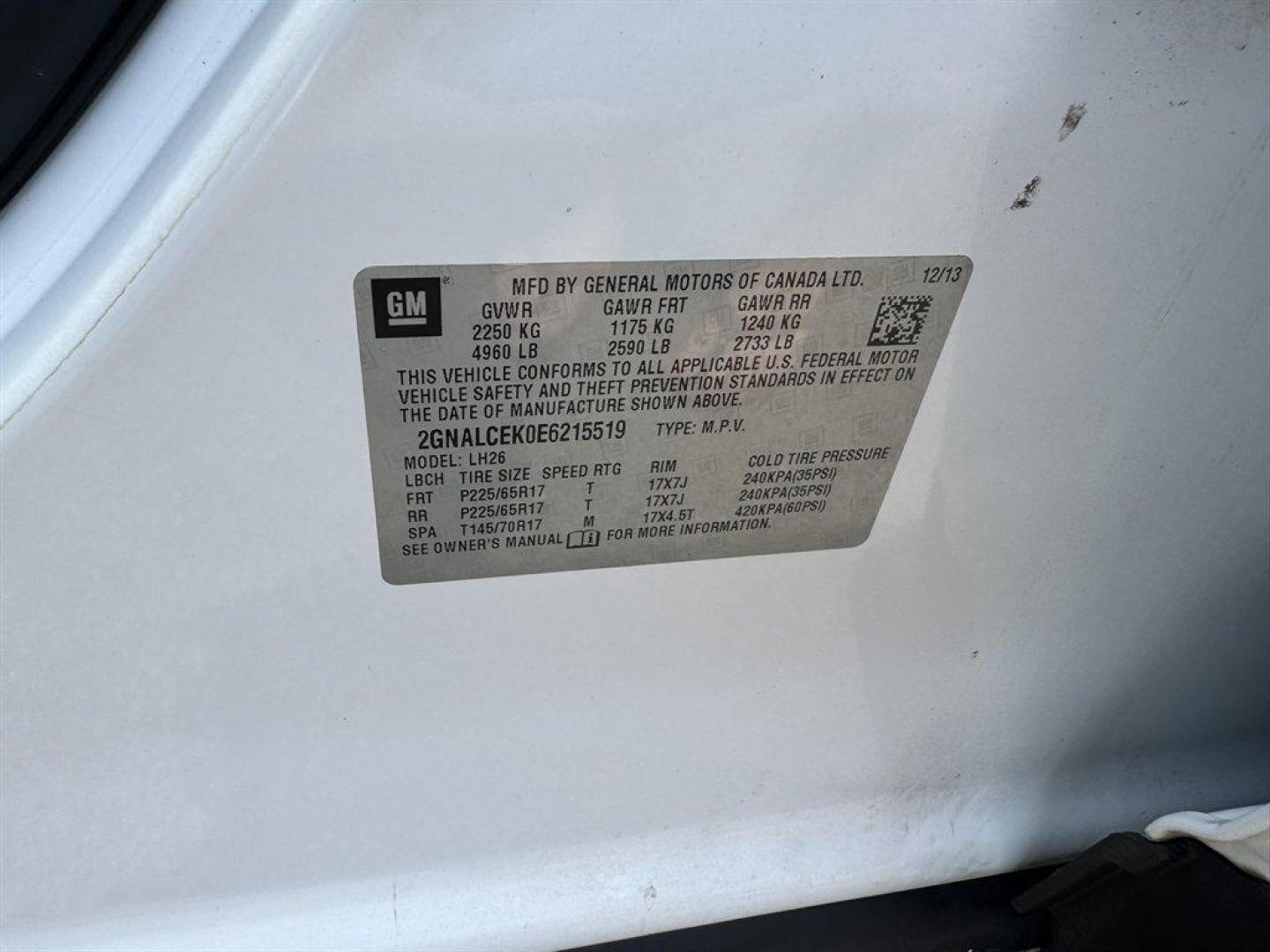 2014 White /Brown Chevrolet Equinox (2GNALCEK0E6) with an 2.4l I-4 Sidi Dohc Flex 2 engine, Automatic transmission, located at 745 East Steele Rd., West Columbia, SC, 29170, (803) 755-9148, 33.927212, -81.148483- Photo#35