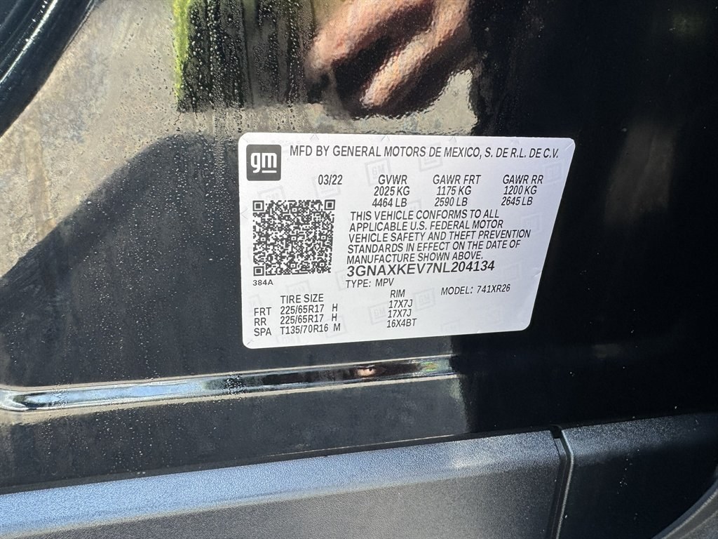 2022 Black /Black Chevrolet Equinox (3GNAXKEV7NL) with an 1.5l I-4 DI Dohc T/C 1.5l engine, Automatic transmission, located at 745 East Steele Rd., West Columbia, SC, 29170, (803) 755-9148, 33.927212, -81.148483- Photo#32