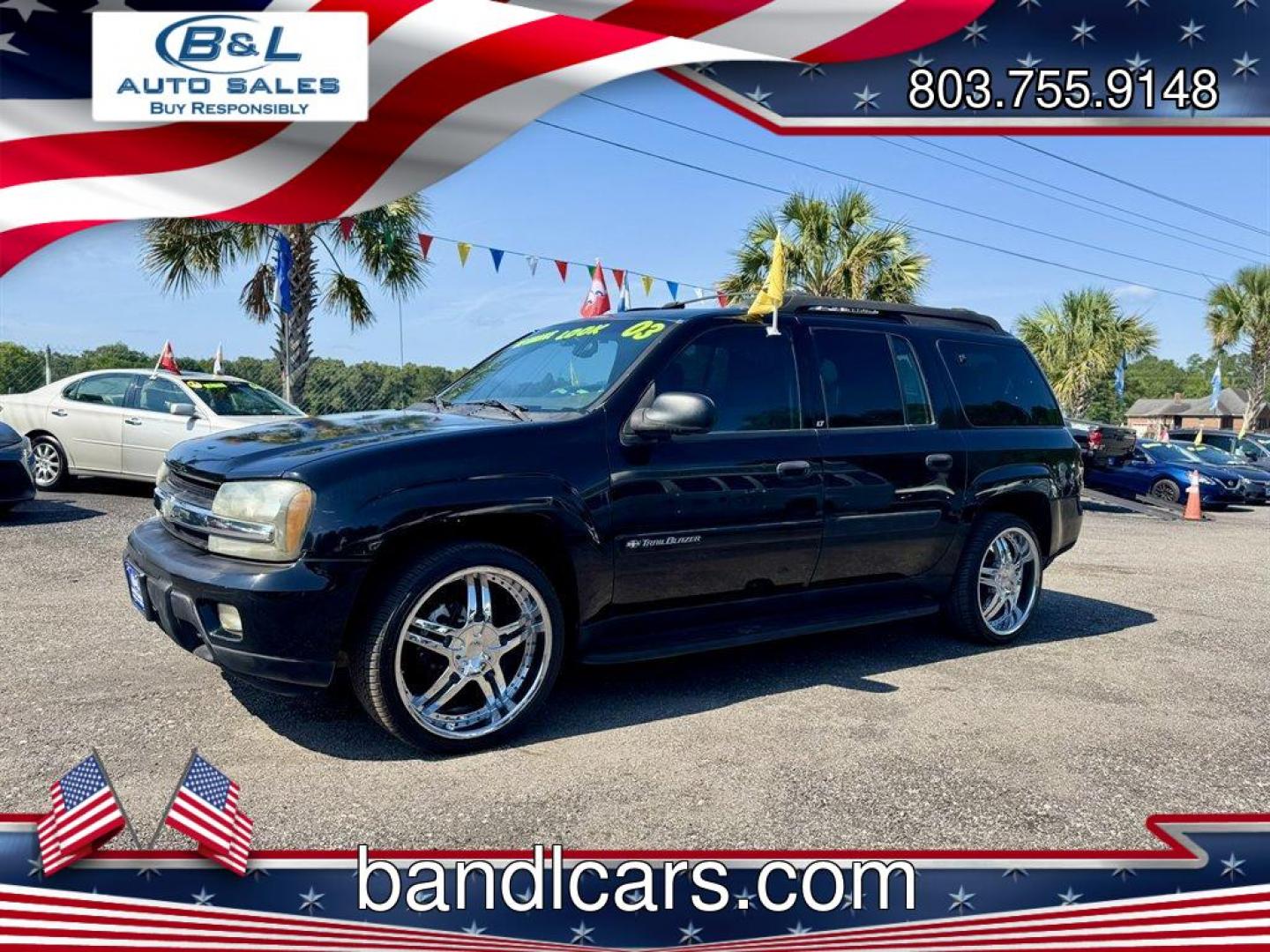 2003 Black /Grey Chevrolet Trailblazer (1GNET16SX36) with an 4.2l I-6 MPI Dohc 4.2l engine, Automatic transmission, located at 745 East Steele Rd., West Columbia, SC, 29170, (803) 755-9148, 33.927212, -81.148483 - Special Internet Price! 2003 Chevrolet Trailblazer with AM/FM radio, Cloth interior, 3rd row seating, Powered driver seat, Powered windows, Powered door locks, Plus more! - Photo#0